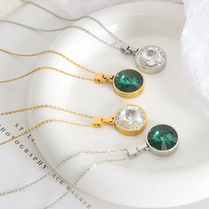 Collier pendentif en acier inoxydable plaqué or 18 carats couleur circulaire zircon cubique vert pour femme cadeau - Product Image 1