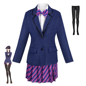 Disfraz de Cosplay de Komi Shoko para Mujer, Traje de Anime, Falda a Rayas Azul y Rosa, Lazo, Uniforme, Kit de Disfraz para Juego de Roles - Product Image 1