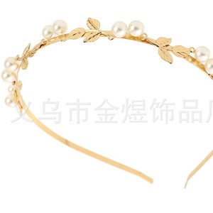 Diadema de metal con forma de flor y centro de perlas, tocado nupcial fino en tono dorado para mujer, accesorio de moda para adultos - Product Image 4
