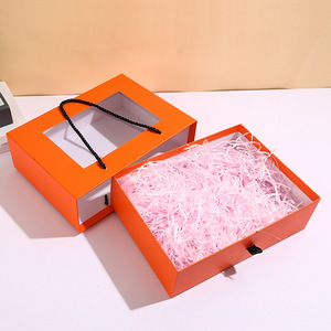 Scatola Regalo in Carta di Alta Qualità con Manico Arancione e Finestra Trasparente per Regali di Compleanno o Alimenti, Design con Apertura a Cassetto - Product Image 3