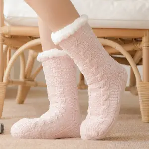 Slipper Custom Adult Women Socken Herbst und Winter Verdickung Plüsch Punkt Kleber Rutsch feste Socken Home Floor Indoor Socken