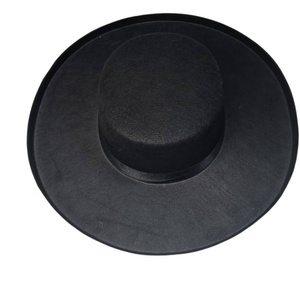 Black Flat Top Wide Brim Plush Fedora <b>Hat</b> Adjustable Minimalist <b>for</b> Casual <b>Wedding</b> Party - Product Image 3