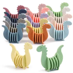 New Design Cute Animal Shape Dinosaur Infant Chewable Stacking Toys Silicone Baby Dinosaur Stacking Teether Toys