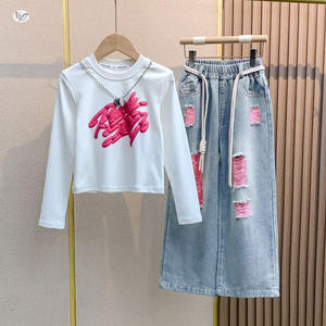 Conjunto de Pantalones <span class=keywords><strong>Vaqueros</strong></span> de Mezclilla con Estampado de Grafiti Tridimensional para Niñas, Estilo Casual, de Pierna Ancha y Suaves - Product Image 1