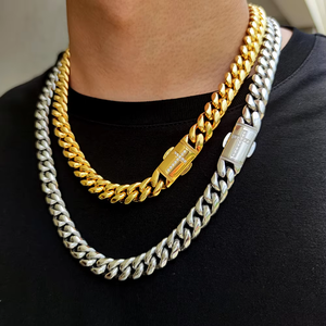 Collar de Cadena Cubana Miami de Acero Inoxidable con Cierre Helado de 12mm en Joyería Plateada VEROMCA, Accesorio de Moda - Product Image 4