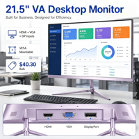Monitor de Computadora FHD de 21.5 Pulgadas, OEM de Fábrica, VA 1080P 60Hz, HDMI, VGA, DP, Montable en VESA, Base de Metal, para Oficina y Hogar, Venta al Por Mayor