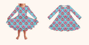 女孩情人节连衣裙学步儿童心长袖连衣裙褶边休闲太阳裙假日旋转服装制造商中国 - Product Image 4