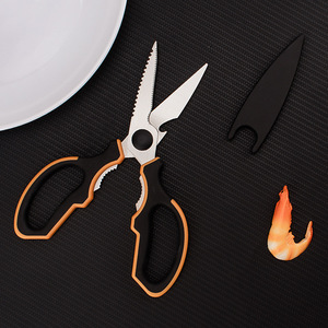 <b>Kitchen</b> <b>Scissor</b> Stainless Steel 4.5 In Multi Functional For Food And Bone Cutting Orange Black Handle - Product Image 2