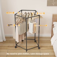Multifonctionnel 360 °   Séchoir à linge pivotant portable, support hexagonal pour vêtements avec roulettes robustes