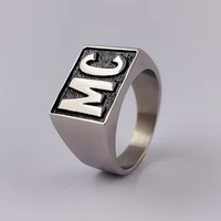 Europäisch-Amerikanisch Stilvoll Trendy Minimalist Biker Serie Breitband Edelstahl Herren ringe Englisch MC Logo Modisch