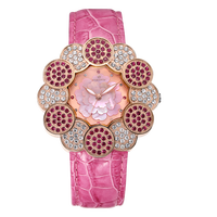 Casing Jam Tangan Bunga Kuarsa Miyota Baja Tahan Karat Dial Kaca Mineral Tali Kulit 3BAR Tahan Air 22Mm Jam Tangan Wanita Modis