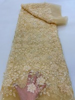 NI.AI Nouveau design Tissu en dentelle 3D à fleurs, Tissu en dentelle perlée, Tissu en dentelle brodée florale, Tissu en dentelle à sequins avec fleurs à paillettes