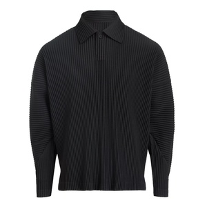 Classic Miyake Style Men's Loose Fit Long Sleeve for <strong>Polo</strong> Shirt Solid Color Collar Knitted Fabric Casual Style <strong>TOPS</strong> - Product Image 4