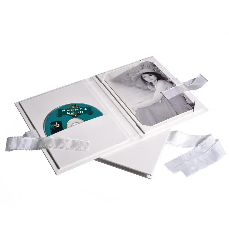 Caixa de presente para apresentação de CD DVD de CD de linho com logotipo de carimbo de casamento personalizado de qualidade profissional