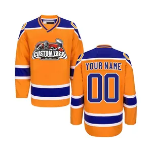 Orange Hockey Wear Professional Goalie Cut Custom Junior Ice Hockey Jerseys UK