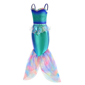 Traje de Dos Piezas <span class=keywords><strong>con</strong></span> Tirantes, <span class=keywords><strong>Vestido</strong></span> de Princesa <span class=keywords><strong>con</strong></span> Cola de Sirena, Disfraz de Arlequín Arcoíris para Niñas, Disfraz de Halloween, Navidad, Carnaval, Cosplay - Product Image 3