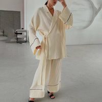 Ensemble 2 pièces décontracté premium pour femme musulmane, haut à manches longues et pantalon large, coupe ample, rayé, pour le printemps