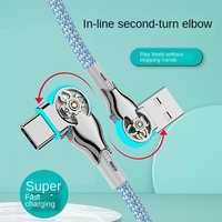 Câble de charge rapide Type-C tressé extra-long de 1,5 m à double angle rotatif pour appareils mobiles iOS/Android, utilisation en voiture