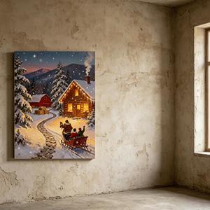 Tableau mural en <span class=keywords><strong>toile</strong></span> LED <span class=keywords><strong>sur</strong></span> le thème de Noël, scène hivernale de balade en traîneau avec lumières chaleureuses, décoration festive de ferme pour les fêtes - Product Image 4