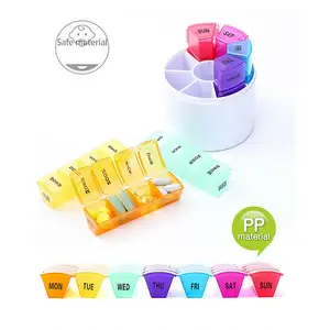 2024 Ready To Ship 2021 Round Shape Colorful 28 Compartments Pill Organizer 7 Day Tablet Sorter Box Stock Pill Box