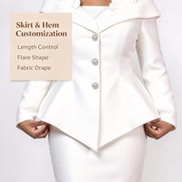 Ensemble jupe 2 pièces en satin pour femme, veste à col volanté et peplum, jupe crayon midi, costume de bureau formel, Sehe Fashion