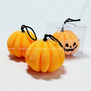 Halloween Pumpkin Bath Ball Orange Oval 50g 60g Plastic For Kids Bath Sponge - Product Image 2