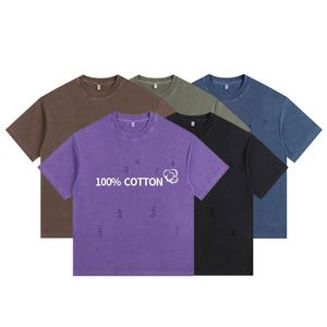 260GSM Vintage Washed Tshirt Oversized <b>Distressed</b> Short Sleeve Cotton Streetwear Retro Casual Ripped Design Mens <b>Top</b> - Product Image 1