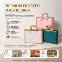 Sac fourre-tout en plastique PE givré avec bordure dorée, logo personnalisé, réutilisable, imperméable, pour boutique de vêtements, vente au détail, OEM, ODM