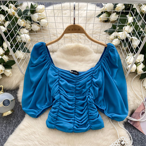 بلوزات نسائية كاجوال بياقة مربعة وأكمام منتفخة، ملابس نسائية بالجملة - Product Image 4