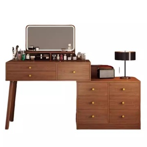 Chic Chinese Style Furniture Nut <strong>Brown</strong> Three Color LED Light Mirror Makeup <strong>Dressing</strong> <strong>Table</strong> with Cabinet Vanity for Bedroom - Product Image 6