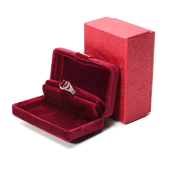Wholesale Factory Luxury Square Gold Buckle Red Suede Velvet Custom Personalized Unique Jewelry Packaging Ring Boxes Customer's