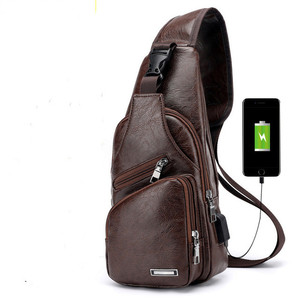 K199 <b>Men</b> USB Charging <b>Shoulder</b> <b>Bags</b> Outdoor Crossbody Anti-theft Chest <b>Bag</b> PU Leather Short Trip Messengers <b>Bag</b> - Product Image 1
