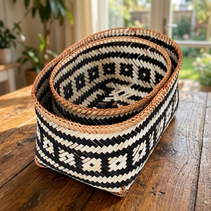 Natural Artisan <b>Bamboo</b> Nesting <b>Basket</b> Set Bohemian Decorative Storage <b>Baskets</b> for Household Items Wholesale Price - Product Image 2
