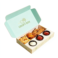 Boîte en papier jetable avec logo personnalisé coloré et séparateurs pour poulet frit, frites et tartes aux œufs