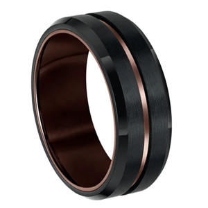Anelli in Alluminio Color Caffè CHENG JEWELERS con Intarsio in Carburo di Tungsteno Nero 8mm, Gioielli di Lusso per Uomo - Product Image 1