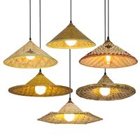 Lampada a sospensione a forma di cappello di paglia, lampada a cappello conico intrecciato, luce retrò per ristorante, negozio di catering, hot pot.