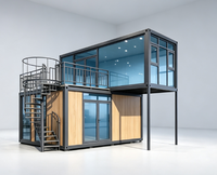 Tienda Modular de Dos Pisos en Contenedor, Techo de Madera y Vidrio con Terraza y Escalera para Kiosco de Exhibición