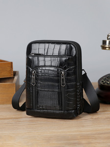 Men's PU Leather Sling <b>Bag</b> <b>Small</b> Geometric Pattern Zipper Closure Waterproof Outdoor Crossbody <b>Bag</b> All Seasons - Product Image 3