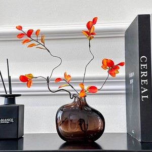 Branches artificielles de feuilles d'érable, vase en verre marron 7x7x8,25 pouces, fleurs en soie, décoration pour la maison, pour table de salon, style nordique - Product Image 2