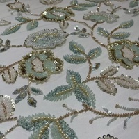Nouveau Tissu en Dentelle Perlée 3D de Luxe à Motif Floral Vert Menthe 2026 – Vente en Gros