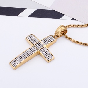 Vintage Iced Out <b>Chain</b> with Big <b>Cross</b> Pendant Stainless Steel CZ <b>Cross</b> Necklaces 18K Gold Plated Bling Cubic Zircon - Product Image 2