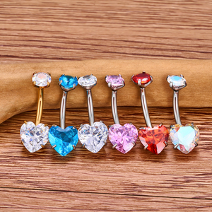 <span class=keywords><strong>Piercing</strong></span> <span class=keywords><strong>all</strong></span>'<span class=keywords><strong>Ombelico</strong></span> in Titanio G23 ASTM F136 14G con Doppio Cuore e Zirconi Incastonati, Gioiello per il Corpo da Donna alla Moda - Product Image 5