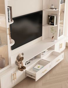 קרם סגנון טלוויזיה קונסולת עץ מוצק אקו-לוח אחסון עם עיצוב משולב יחידה רב-תכליתית - Product Image 6