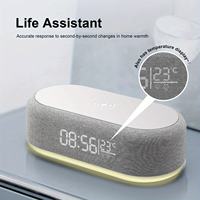 Chargeur sans fil 4 en 1 avec réveil, veilleuse à 3 niveaux, affichage de la température, charge rapide sans fil 15W, horloge en ABS PC et tissu