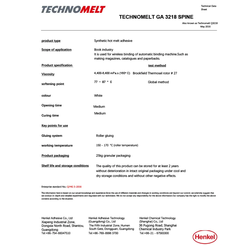 Henkel Technomelt Ga 3218 Wervelkolom 25Kg Witte Smelt Zelfklevende Boekbindlijm Voor Het Maken Van Tijdschriften Paperbacks