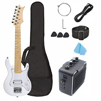 Travel Electric Guitar for Kids Blue 30 Inch Maple Neck Solid Wood Body 6 Strings Glossy Finish 5 Digital Amplifier