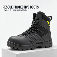 Bottes de protection pour pompiers à tige basse, chaussures en cuir et toile noires à lacets avec embout de protection