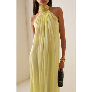 Robe longue fluide en mousseline de style grec éthéré à col halter en fibre de polyester respirante pour femmes, été - Product Image 2