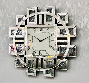 luxury wall Decorative Crushed Diamond Mirrored Wall Clock