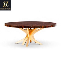 Table de salle à manger italienne légère de luxe avec base en cuivre massif Salon de luxe Table ronde en bois massif pour villa Salle à manger